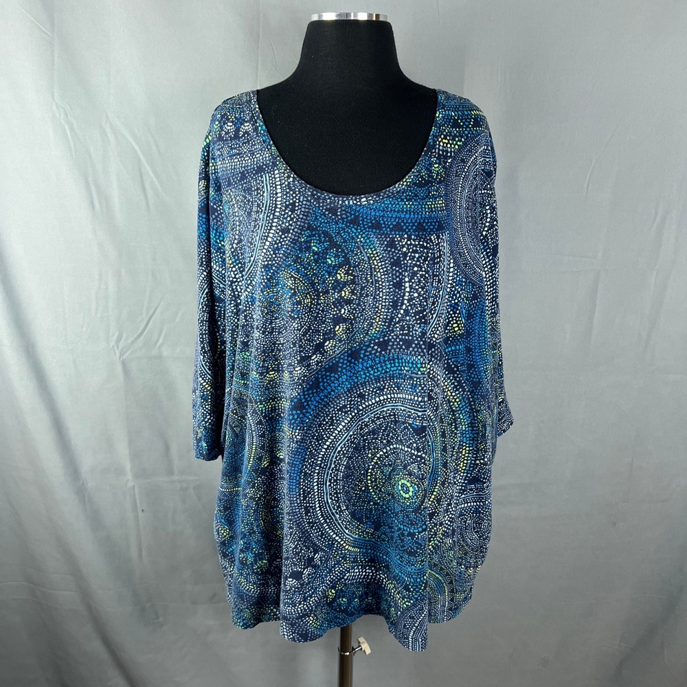 Catherines Top Women 3XWP (26/28WP) Multicolor Mandala Cotton Stretch Scoop Neck